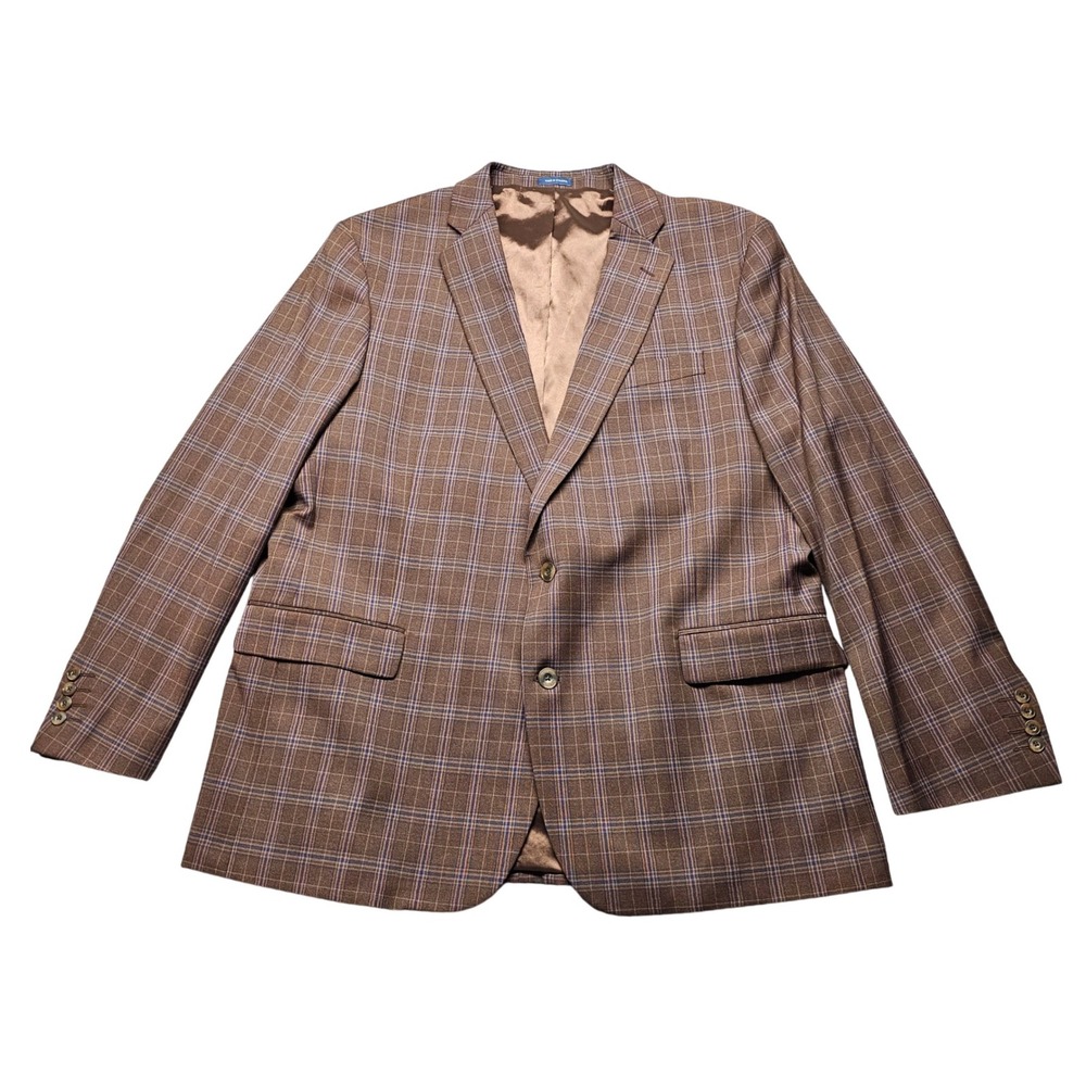 Stafford Tailored Culture Mens 50R Brown Plaid Wool Blend Blazer Sport Coat 50R